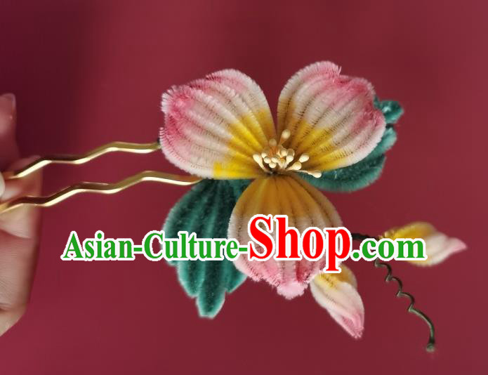 China Ancient Empress Hairpin Traditional Handmade Velvet Flowers Hair Stick China Ancient Empress Hairpin Traditional Handmade Velvet Flowers Hair Stick
