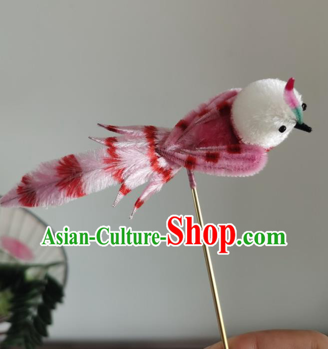 China Traditional Ancient Hanfu Hair Stick Handmade Pink Velvet Bird Hairpin China Traditional Ancient Hanfu Hair Stick Handmade Pink Velvet Bird Hairpin