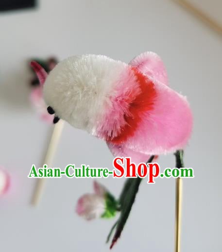 China Traditional Ancient Hanfu Hair Stick Handmade Pink Velvet Bird Hairpin China Traditional Ancient Hanfu Hair Stick Handmade Pink Velvet Bird Hairpin