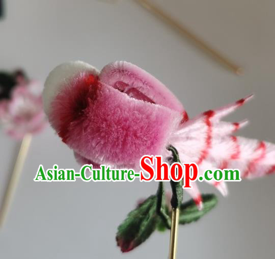 China Traditional Ancient Hanfu Hair Stick Handmade Pink Velvet Bird Hairpin China Traditional Ancient Hanfu Hair Stick Handmade Pink Velvet Bird Hairpin