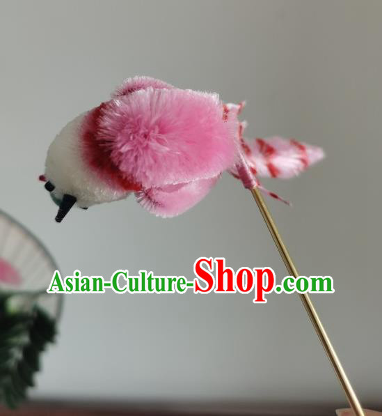 China Traditional Ancient Hanfu Hair Stick Handmade Pink Velvet Bird Hairpin China Traditional Ancient Hanfu Hair Stick Handmade Pink Velvet Bird Hairpin