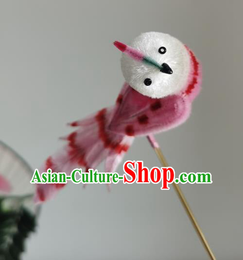 China Traditional Ancient Hanfu Hair Stick Handmade Pink Velvet Bird Hairpin China Traditional Ancient Hanfu Hair Stick Handmade Pink Velvet Bird Hairpin