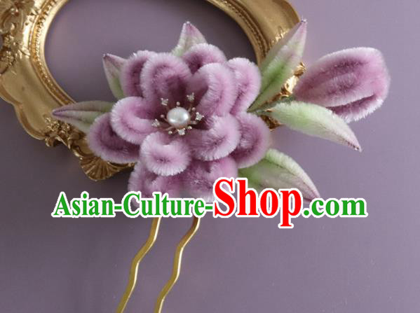 Traditional China Handmade Purple Velvet Flowers Hair Accessories Ancient Hanfu Hairpin Traditional China Handmade Purple Velvet Flowers Hair Accessories Ancient Hanfu Hairpin