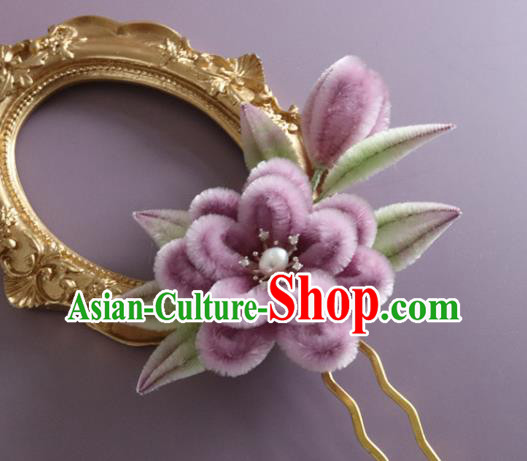 Traditional China Handmade Purple Velvet Flowers Hair Accessories Ancient Hanfu Hairpin Traditional China Handmade Purple Velvet Flowers Hair Accessories Ancient Hanfu Hairpin