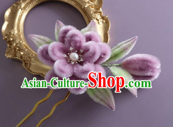 Traditional China Handmade Purple Velvet Flowers Hair Accessories Ancient Hanfu Hairpin Traditional China Handmade Purple Velvet Flowers Hair Accessories Ancient Hanfu Hairpin