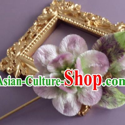 Traditional China Ancient Hanfu Hairpin Handmade Lilac Velvet Flowers Hair Accessories