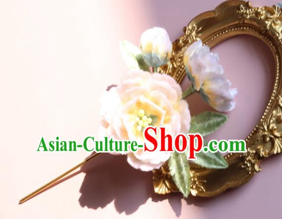 Handmade China Ancient Hanfu Flower Hairpin Traditional Pink Velvet Peach Blossom Hair Accessories Handmade China Ancient Hanfu Flower Hairpin Traditional Pink Velvet Peach Blossom Hair Accessories