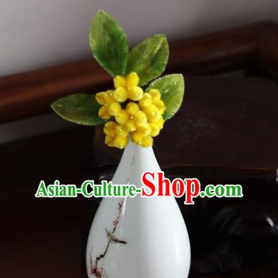 Handmade China Velvet Osmanthus Hair Accessories Traditional Ancient Hanfu Yellow Flowers Hairpin