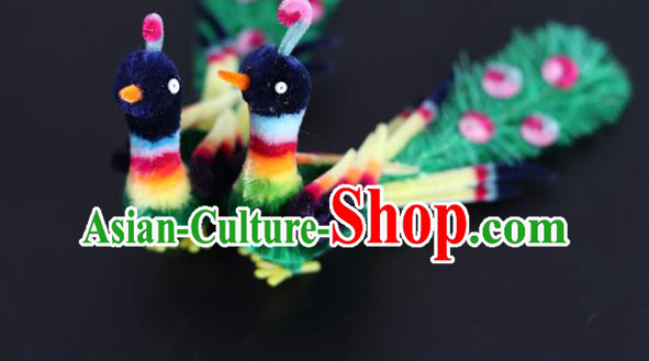 China Ancient Hanfu Velvet Hair Stick Traditional Handmade Peacock Hairpin China Ancient Hanfu Velvet Hair Stick Traditional Handmade Peacock Hairpin
