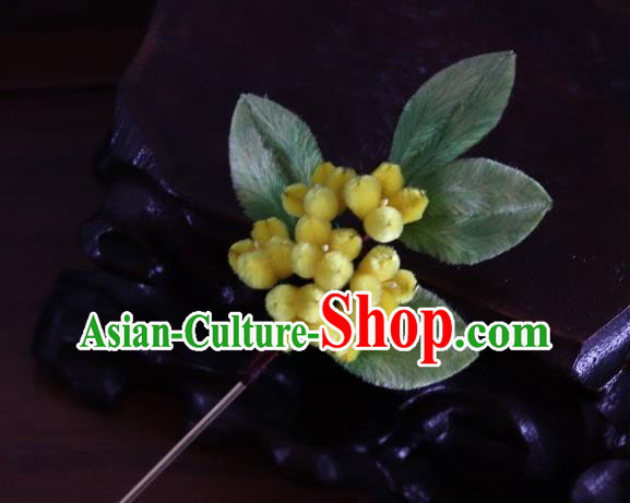 Handmade China Velvet Osmanthus Hair Accessories Traditional Ancient Hanfu Yellow Flowers Hairpin Handmade China Velvet Osmanthus Hair Accessories Traditional Ancient Hanfu Yellow Flowers Hairpin