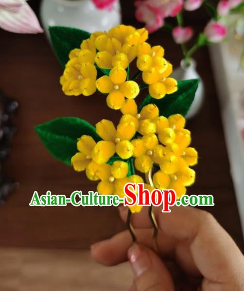 Handmade China Traditional Ancient Hanfu Yellow Flowers Hairpin Velvet Osmanthus Hair Accessories Handmade China Traditional Ancient Hanfu Yellow Flowers Hairpin Velvet Osmanthus Hair Accessories