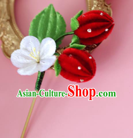 Handmade China Ancient Hanfu Red Velvet Strawberry Hairpin Traditional Hair Accessories Handmade China Ancient Hanfu Red Velvet Strawberry Hairpin Traditional Hair Accessories