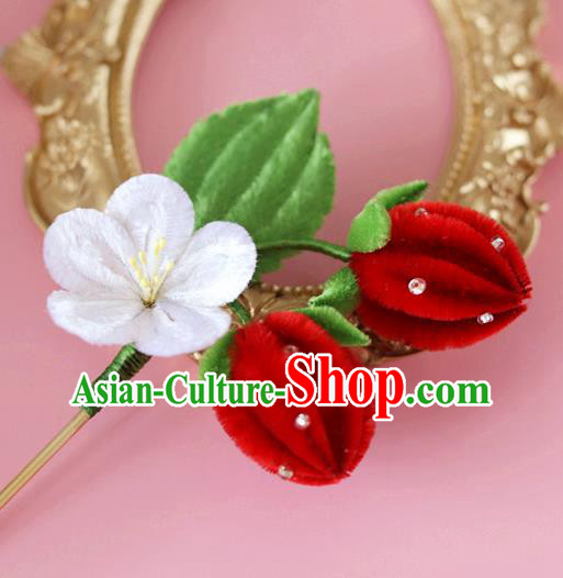 Handmade China Ancient Hanfu Red Velvet Strawberry Hairpin Traditional Hair Accessories Handmade China Ancient Hanfu Red Velvet Strawberry Hairpin Traditional Hair Accessories