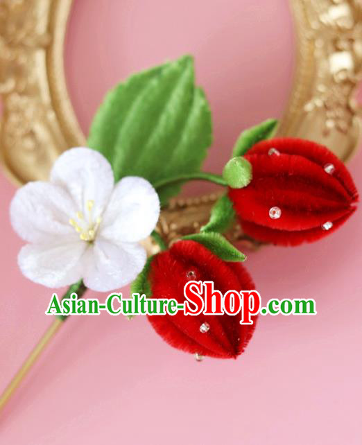Handmade China Ancient Hanfu Red Velvet Strawberry Hairpin Traditional Hair Accessories Handmade China Ancient Hanfu Red Velvet Strawberry Hairpin Traditional Hair Accessories