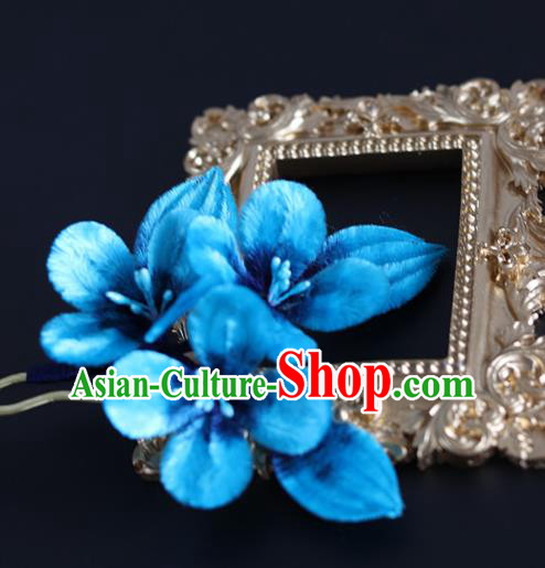 Handmade China Ancient Blue Velvet Plum Blossom Hairpin Traditional Hanfu Hair Accessories Handmade China Ancient Blue Velvet Plum Blossom Hairpin Traditional Hanfu Hair Accessories