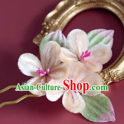 Handmade China Traditional Hanfu Hair Accessories Ancient Champagne Velvet Flowers Hairpin