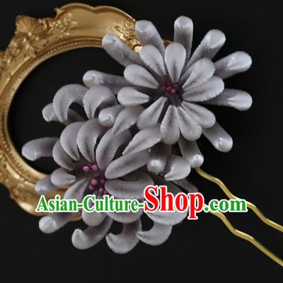 Handmade China Traditional Hanfu Flowers Hair Accessories Ancient Grey Velvet Chrysanthemum Hairpin