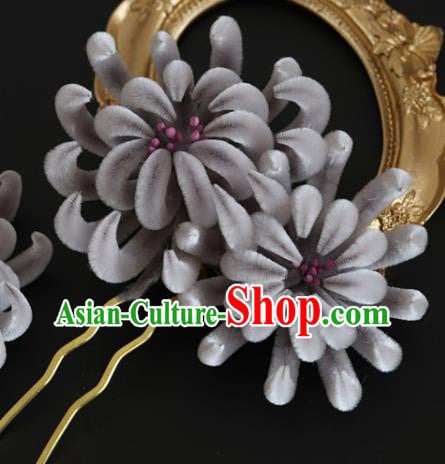 Handmade China Traditional Hanfu Flowers Hair Accessories Ancient Grey Velvet Chrysanthemum Hairpin