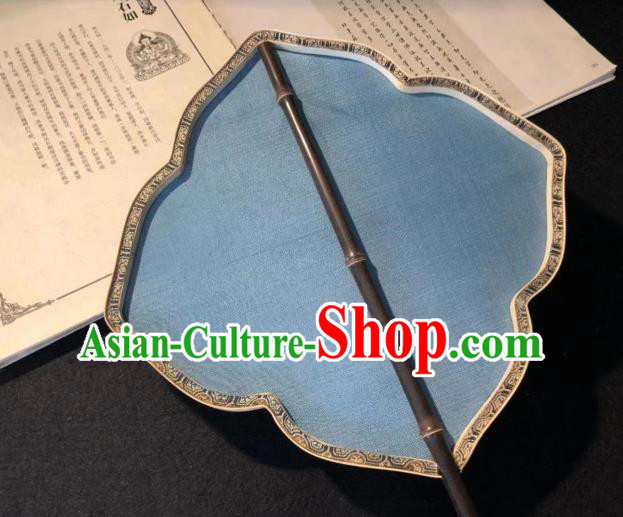 China Traditional Blue Silk Palace Fan Hand Painting Plum Blossom Fan China Traditional Blue Silk Palace Fan Hand Painting Plum Blossom Fan