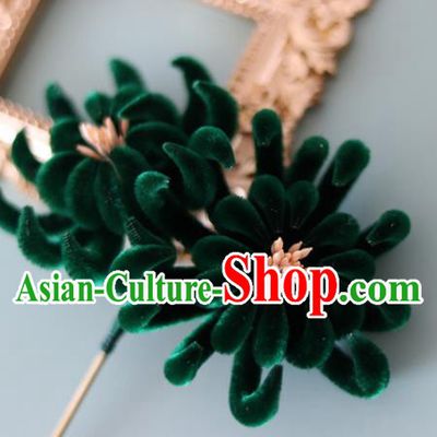 Handmade China Ancient Court Green Velvet Chrysanthemum Hairpin Traditional Hanfu Hair Accessories Hair Stick
