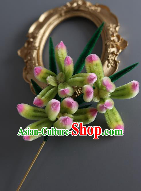 China Traditional Handmade Hair Accessories Ancient Hanfu Green Velvet Orchid Hairpin China Traditional Handmade Hair Accessories Ancient Hanfu Green Velvet Orchid Hairpin