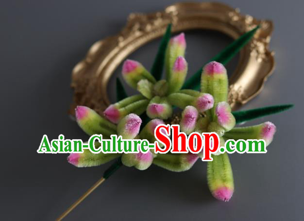 China Traditional Handmade Hair Accessories Ancient Hanfu Green Velvet Orchid Hairpin China Traditional Handmade Hair Accessories Ancient Hanfu Green Velvet Orchid Hairpin