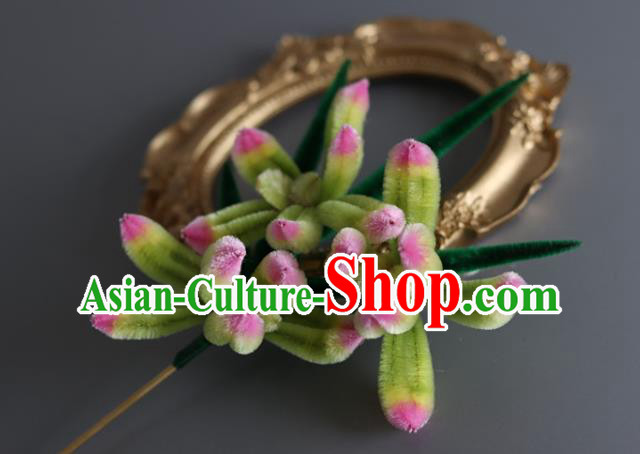 China Traditional Handmade Hair Accessories Ancient Hanfu Green Velvet Orchid Hairpin China Traditional Handmade Hair Accessories Ancient Hanfu Green Velvet Orchid Hairpin