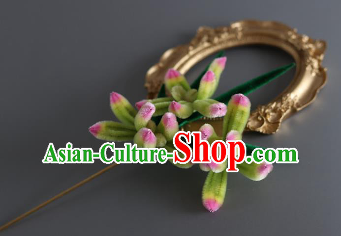 China Traditional Handmade Hair Accessories Ancient Hanfu Green Velvet Orchid Hairpin China Traditional Handmade Hair Accessories Ancient Hanfu Green Velvet Orchid Hairpin