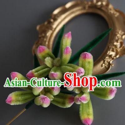 China Traditional Handmade Hair Accessories Ancient Hanfu Green Velvet Orchid Hairpin