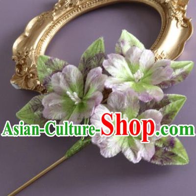 Traditional China Handmade Hair Accessories Ancient Hanfu Lilac Velvet Flowers Hairpin