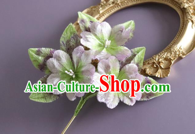 Traditional China Handmade Hair Accessories Ancient Hanfu Lilac Velvet Flowers Hairpin Traditional China Handmade Hair Accessories Ancient Hanfu Lilac Velvet Flowers Hairpin