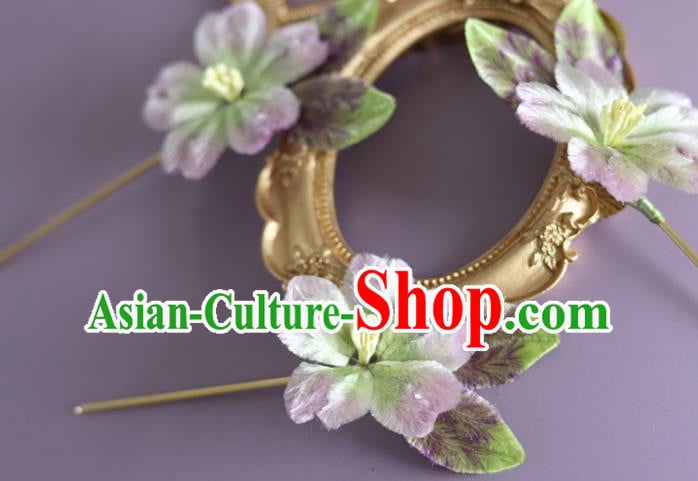 Traditional China Handmade Velvet Flower Hair Accessories Ancient Hanfu Lilac Velvet Hairpin Traditional China Handmade Velvet Flower Hair Accessories Ancient Hanfu Lilac Velvet Hairpin