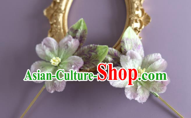 Traditional China Handmade Velvet Flower Hair Accessories Ancient Hanfu Lilac Velvet Hairpin Traditional China Handmade Velvet Flower Hair Accessories Ancient Hanfu Lilac Velvet Hairpin