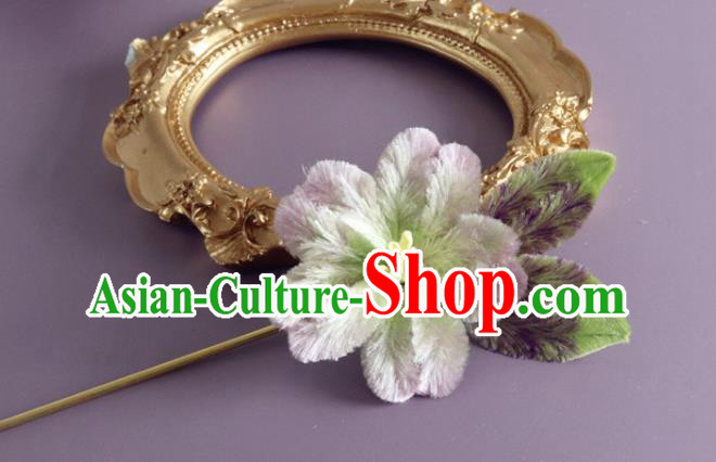 Traditional China Handmade Velvet Flower Hair Accessories Ancient Hanfu Lilac Velvet Hairpin Traditional China Handmade Velvet Flower Hair Accessories Ancient Hanfu Lilac Velvet Hairpin