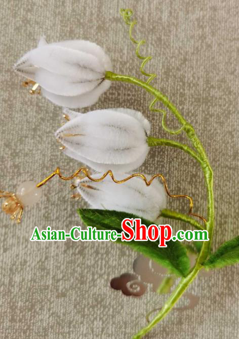 China Classical Hanfu White Velvet Convallaria Hair Stick Traditional Ancient Court Hair Claw China Classical Hanfu White Velvet Convallaria Hair Stick Traditional Ancient Court Hair Claw