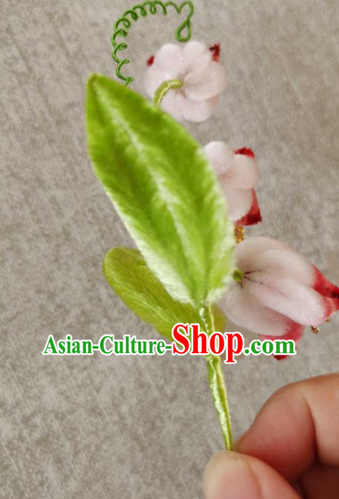 China Traditional Ancient Court Hair Claw Classical Hanfu Pink Velvet Convallaria Hair Stick China Traditional Ancient Court Hair Claw Classical Hanfu Pink Velvet Convallaria Hair Stick