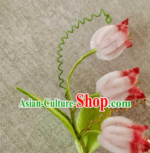 China Traditional Ancient Court Hair Claw Classical Hanfu Pink Velvet Convallaria Hair Stick China Traditional Ancient Court Hair Claw Classical Hanfu Pink Velvet Convallaria Hair Stick