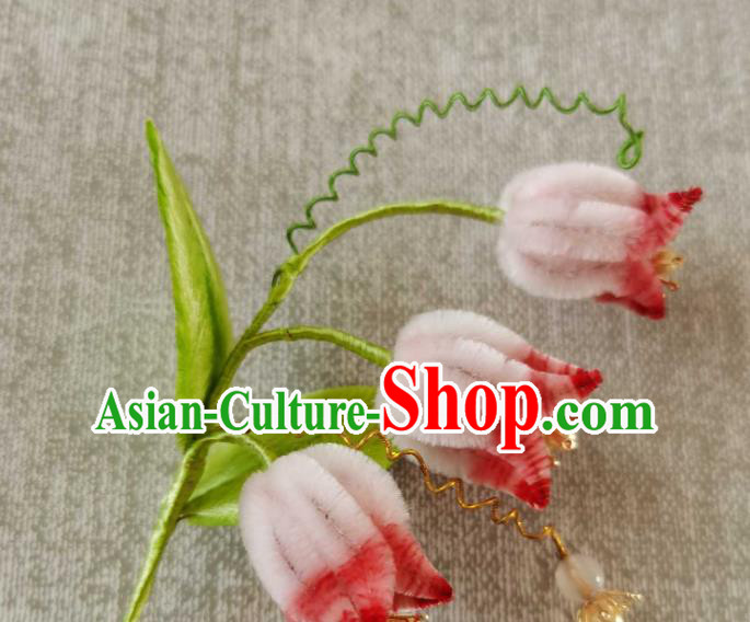 China Traditional Ancient Court Hair Claw Classical Hanfu Pink Velvet Convallaria Hair Stick China Traditional Ancient Court Hair Claw Classical Hanfu Pink Velvet Convallaria Hair Stick