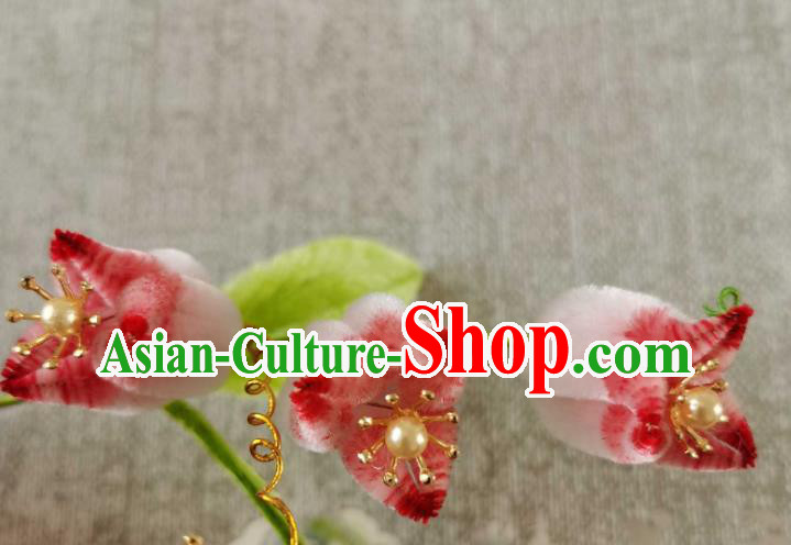 China Traditional Ancient Court Hair Claw Classical Hanfu Pink Velvet Convallaria Hair Stick China Traditional Ancient Court Hair Claw Classical Hanfu Pink Velvet Convallaria Hair Stick