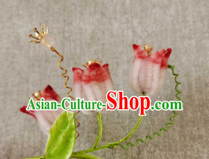 China Traditional Ancient Court Hair Claw Classical Hanfu Pink Velvet Convallaria Hair Stick China Traditional Ancient Court Hair Claw Classical Hanfu Pink Velvet Convallaria Hair Stick