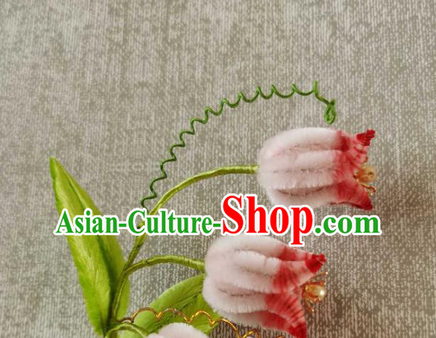 China Traditional Ancient Court Hair Claw Classical Hanfu Pink Velvet Convallaria Hair Stick China Traditional Ancient Court Hair Claw Classical Hanfu Pink Velvet Convallaria Hair Stick