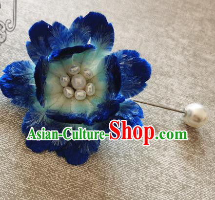 Handmade China Traditional Cheongsam Pearls Accessories Classical Blue Velvet Peony Brooch Handmade China Traditional Cheongsam Pearls Accessories Classical Blue Velvet Peony Brooch