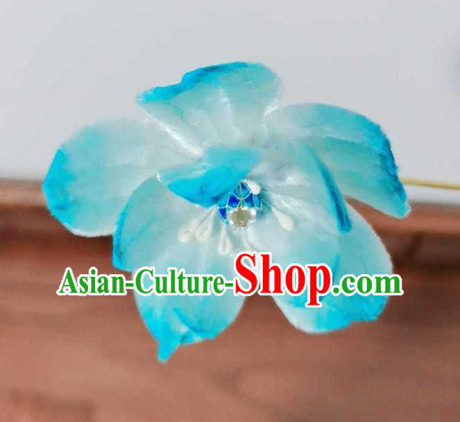 China Traditional Ancient Court Cloisonne Lotus Hairpin Classical Hanfu Blue Velvet Hair Stick China Traditional Ancient Court Cloisonne Lotus Hairpin Classical Hanfu Blue Velvet Hair Stick