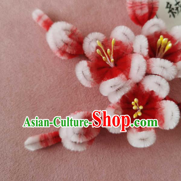 China Classical Hanfu Velvet Hair Stick Traditional Ancient Court Red Plum Blossom Hairpin China Classical Hanfu Velvet Hair Stick Traditional Ancient Court Red Plum Blossom Hairpin