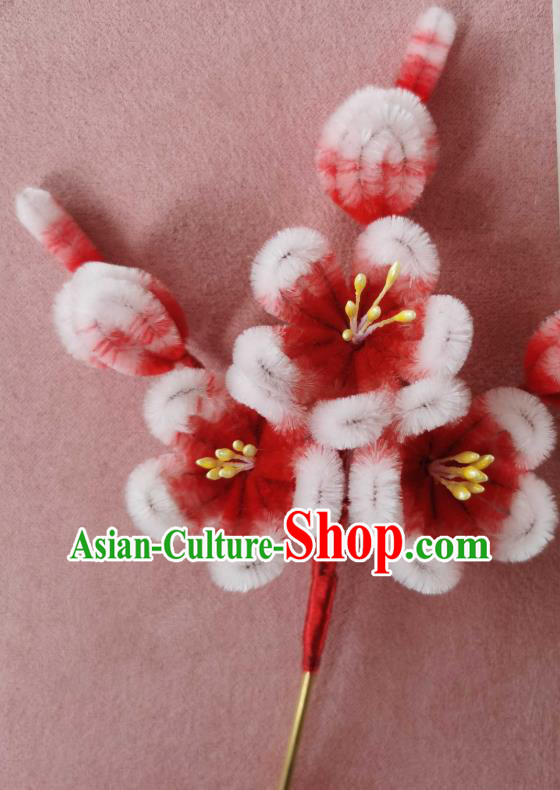China Classical Hanfu Velvet Hair Stick Traditional Ancient Court Red Plum Blossom Hairpin China Classical Hanfu Velvet Hair Stick Traditional Ancient Court Red Plum Blossom Hairpin
