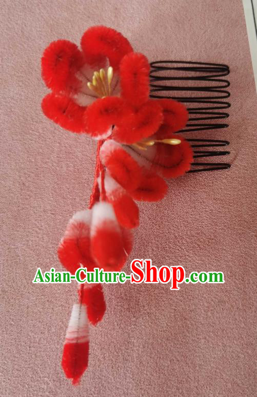 China Classical Hanfu Red Velvet Hair Comb Traditional Ancient Court Plum Blossom Hair Stick China Classical Hanfu Red Velvet Hair Comb Traditional Ancient Court Plum Blossom Hair Stick