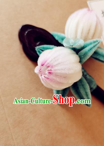 China Classical Hanfu Velvet Peach Hair Stick Traditional Ancient Court Lady Ebony Hairpin China Classical Hanfu Velvet Peach Hair Stick Traditional Ancient Court Lady Ebony Hairpin