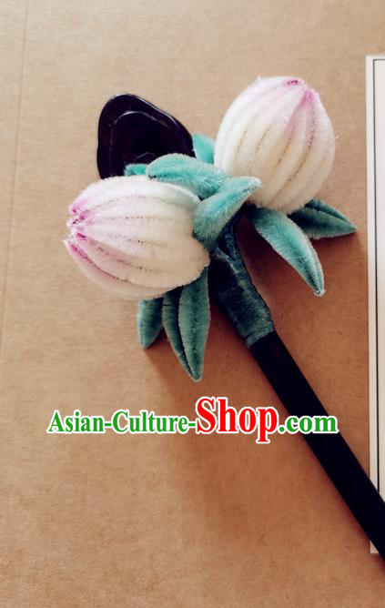 China Classical Hanfu Velvet Peach Hair Stick Traditional Ancient Court Lady Ebony Hairpin China Classical Hanfu Velvet Peach Hair Stick Traditional Ancient Court Lady Ebony Hairpin
