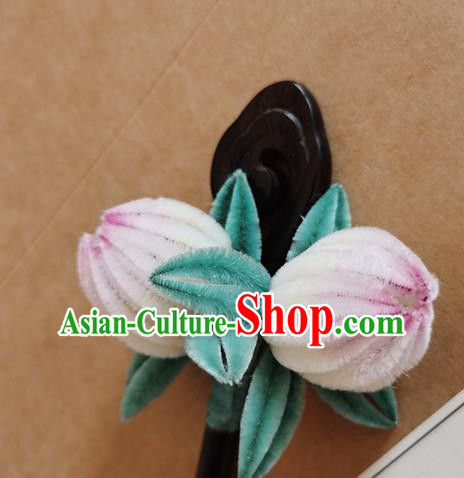 China Classical Hanfu Velvet Peach Hair Stick Traditional Ancient Court Lady Ebony Hairpin China Classical Hanfu Velvet Peach Hair Stick Traditional Ancient Court Lady Ebony Hairpin