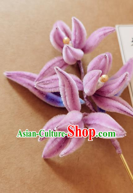 China Classical Hanfu Pearls Hair Stick Traditional Ancient Court Lady Pink Velvet Orchids Hairpin China Classical Hanfu Pearls Hair Stick Traditional Ancient Court Lady Pink Velvet Orchids Hairpin